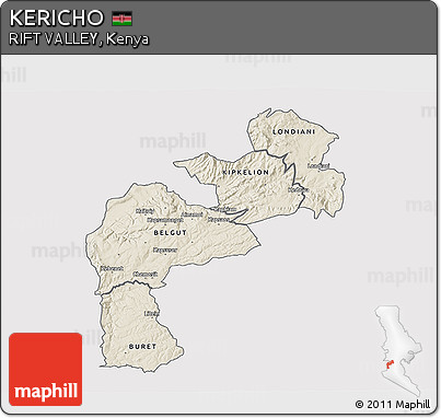 Shaded Relief 3D Map of KERICHO, single color outside