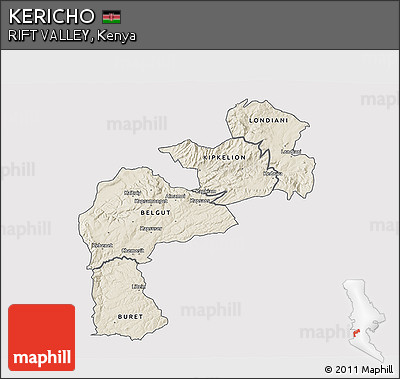 Shaded Relief 3D Map of KERICHO, single color outside