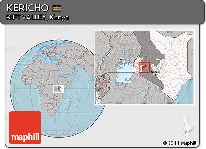 Gray Location Map of KERICHO, highlighted country, highlighted parent region, hill shading