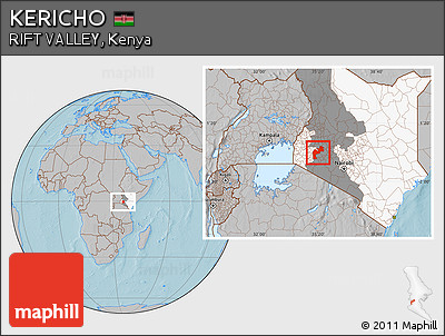 Gray Location Map of KERICHO, highlighted country, highlighted parent region, hill shading