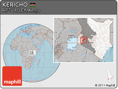 Gray Location Map of KERICHO, highlighted country, highlighted parent region, hill shading