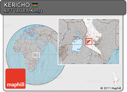 Gray Location Map of KERICHO, highlighted parent region, hill shading