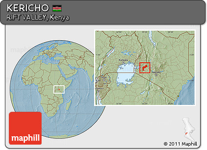 Savanna Style Location Map of KERICHO, hill shading