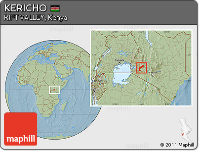 Savanna Style Location Map of KERICHO, hill shading