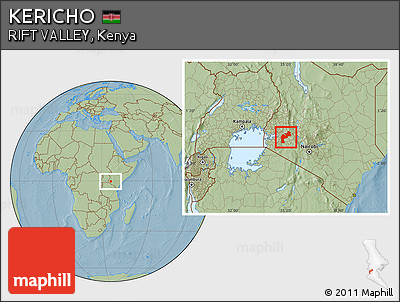 Savanna Style Location Map of KERICHO, hill shading