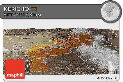 Physical Panoramic Map of KERICHO, semi-desaturated