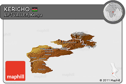 Physical Panoramic Map of KERICHO, single color outside