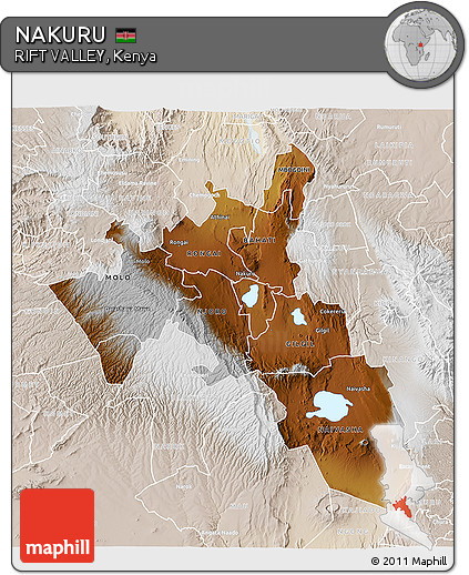 Physical 3D Map of NAKURU, lighten