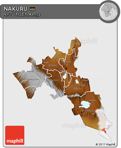Physical 3D Map of NAKURU, single color outside