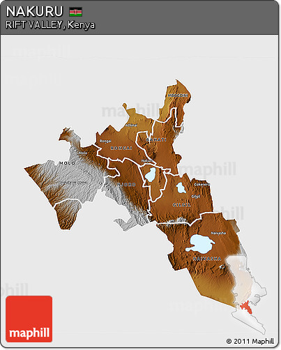 Physical 3D Map of NAKURU, single color outside
