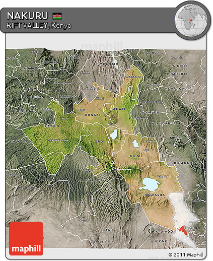 Satellite 3D Map of NAKURU, semi-desaturated