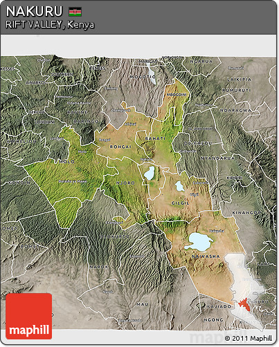 Satellite 3D Map of NAKURU, semi-desaturated