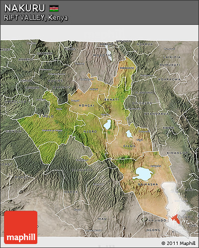 Satellite 3D Map of NAKURU, semi-desaturated