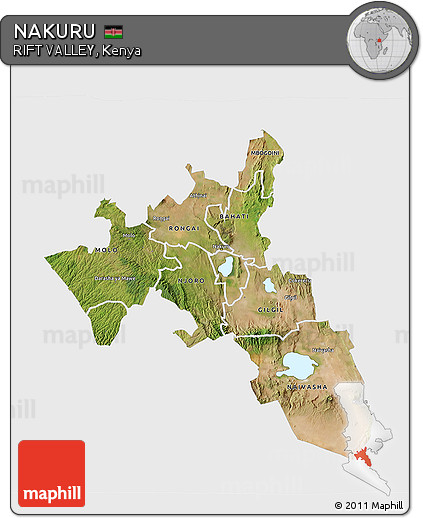 Satellite 3D Map of NAKURU, single color outside