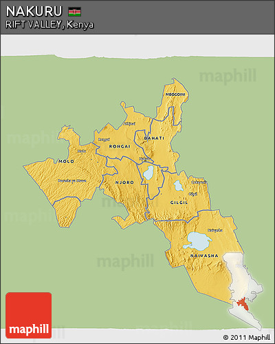 Savanna Style 3D Map of NAKURU, single color outside