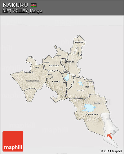Shaded Relief 3D Map of NAKURU, single color outside