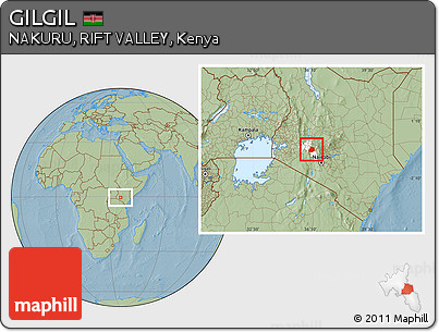 Savanna Style Location Map of GILGIL, highlighted parent region, hill shading