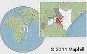 Savanna Style Location Map of NAKURU, highlighted country, highlighted parent region, within the entire country, hill shading