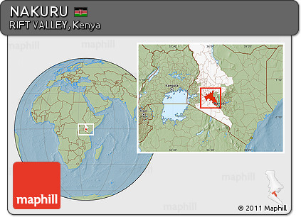 Savanna Style Location Map of NAKURU, highlighted parent region, hill shading