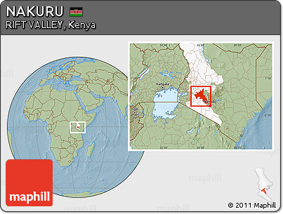 Savanna Style Location Map of NAKURU, highlighted parent region, hill shading