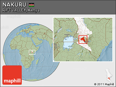 Savanna Style Location Map of NAKURU, highlighted parent region, hill shading