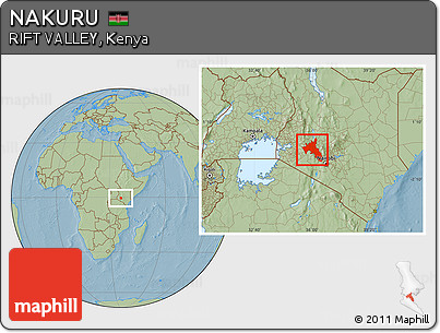 Savanna Style Location Map of NAKURU, hill shading