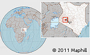 Gray Location Map of MOLO, highlighted country, highlighted parent region, hill shading