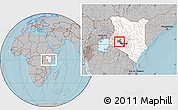 Gray Location Map of NJORO, highlighted country, highlighted parent region, within the entire country, hill shading