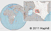 Gray Location Map of NJORO, highlighted country, highlighted parent region, hill shading