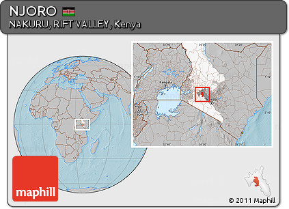 Gray Location Map of NJORO, highlighted parent region, highlighted grandparent region, hill shading