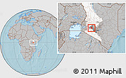 Gray Location Map of NJORO, highlighted parent region, highlighted grandparent region, hill shading