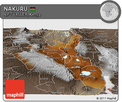 Physical Panoramic Map of NAKURU, semi-desaturated