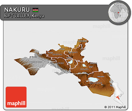 Physical Panoramic Map of NAKURU, single color outside