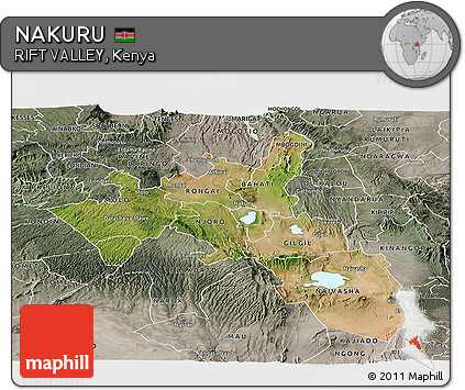 Satellite Panoramic Map of NAKURU, semi-desaturated