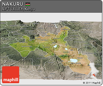 Satellite Panoramic Map of NAKURU, semi-desaturated