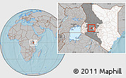 Gray Location Map of RONGAI, highlighted country, highlighted grandparent region, hill shading