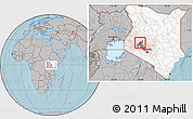 Gray Location Map of RONGAI, highlighted country, highlighted parent region, hill shading