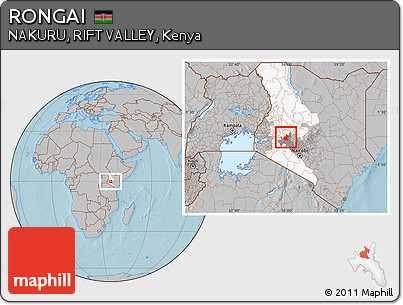 Gray Location Map of RONGAI, highlighted parent region, highlighted grandparent region, hill shading