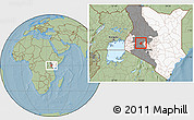 Savanna Style Location Map of RONGAI, highlighted country, highlighted grandparent region, hill shading