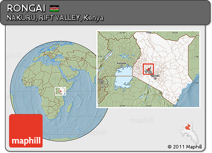 Savanna Style Location Map of RONGAI, highlighted country, highlighted parent region, hill shading