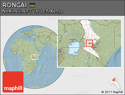 Savanna Style Location Map of RONGAI, highlighted grandparent region, hill shading