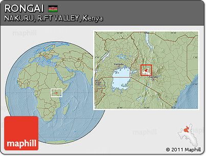 Savanna Style Location Map of RONGAI, highlighted parent region, hill shading