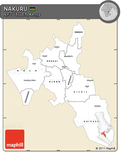 Classic Style Simple Map of NAKURU, single color outside