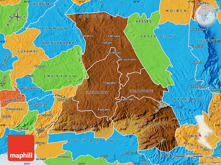 Map Of Nandi County Physical Map Of Nandi, Political Outside