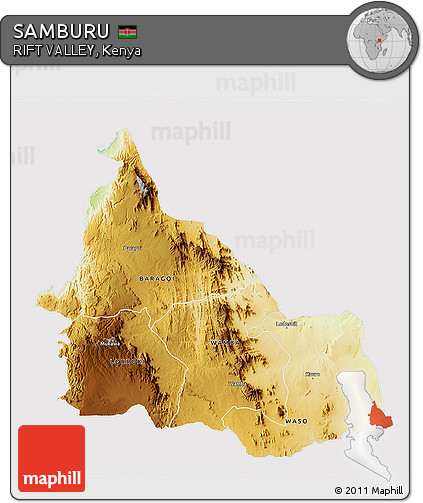 Physical 3D Map of SAMBURU, cropped outside