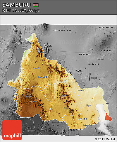 Physical 3D Map of SAMBURU, darken, desaturated