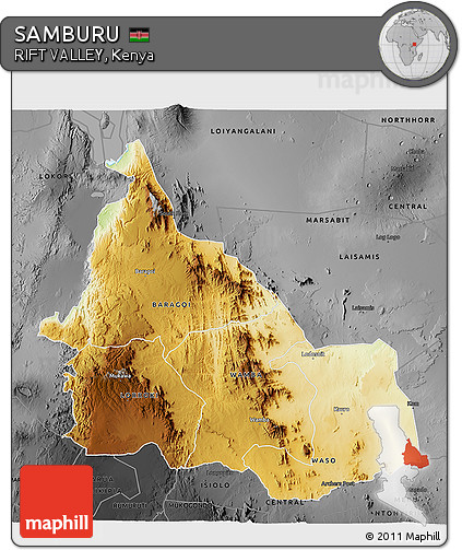 Physical 3D Map of SAMBURU, darken, desaturated
