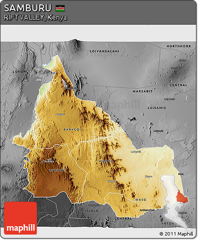 Physical 3D Map of SAMBURU, darken, desaturated