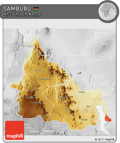 Physical 3D Map of SAMBURU, lighten, desaturated