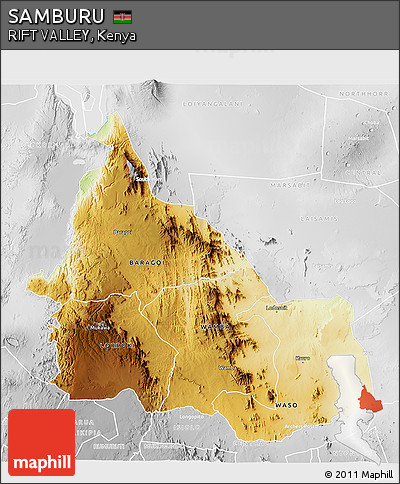 Physical 3D Map of SAMBURU, lighten, desaturated